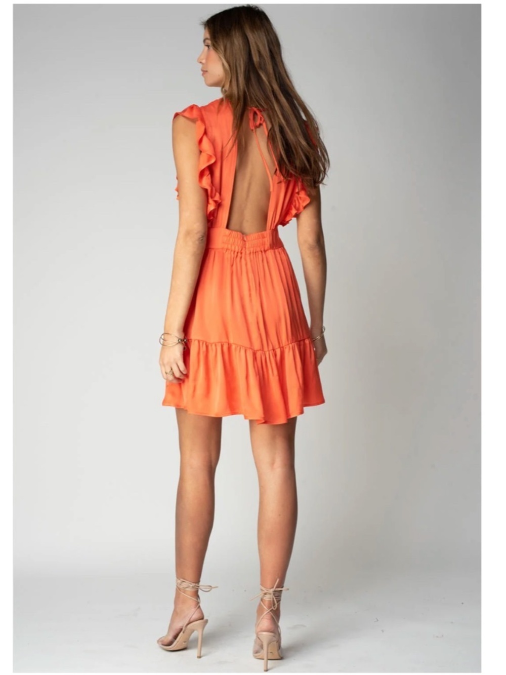 Stillwater The Jessie Mini Feminine Ruffled Summer Dress Papaya Size Small NWT - Picture 3 of 9